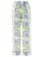 Matchesfashion.com Rodarte - Floral-print Silk-satin Twill Trousers - Womens - Green Multi