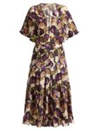 Matchesfashion.com Adriana Degreas - Silk Crepe Fig Print Midi Dress - Womens - Purple Print