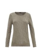 Matchesfashion.com Atm - Distressed-hem Cotton-jersey Long-sleeved T-shirt - Womens - Khaki