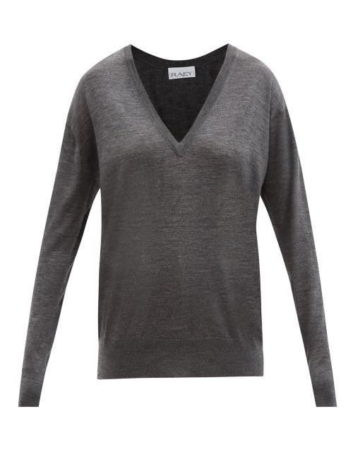 Raey - V-neck Merino Wool Sweater - Womens - Charcoal