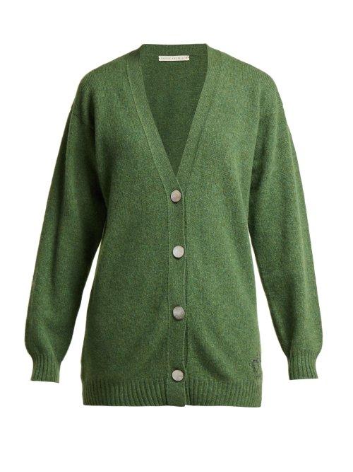Matchesfashion.com Queene And Belle - Mclaren Crown Embroidered Wool Cardigan - Womens - Dark Green