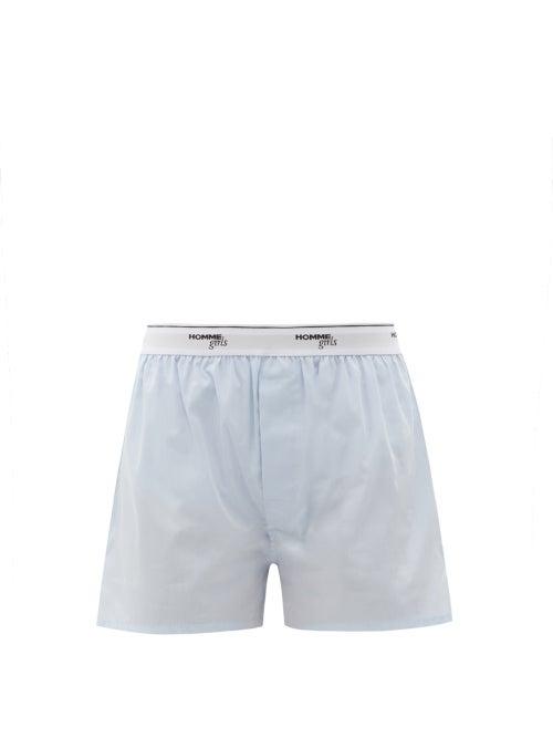 Ladies Lingerie Hommegirls - Logo-waistband Cotton Pyjama Shorts - Womens - Light Blue