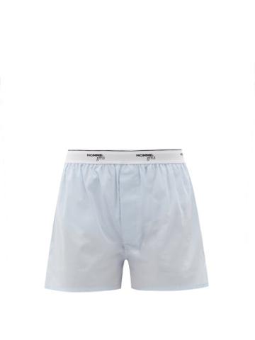Ladies Lingerie Hommegirls - Logo-waistband Cotton Pyjama Shorts - Womens - Light Blue