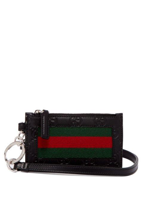 Matchesfashion.com Gucci - Web Striped Leather Cardholder - Mens - Black Multi