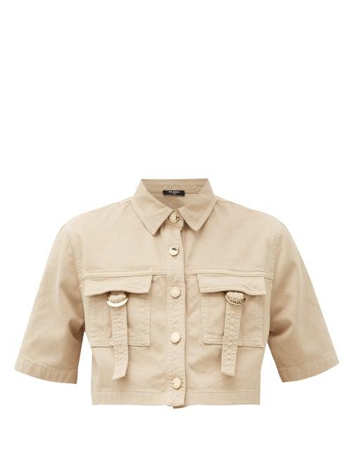 Matchesfashion.com Balmain - Cropped Cotton-blend Safari Shirt - Womens - Nude