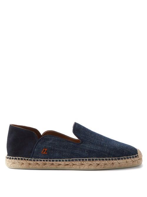 Christian Louboutin - Espadon Collapsible Suede Heel Denim Espadrilles - Mens - Blue