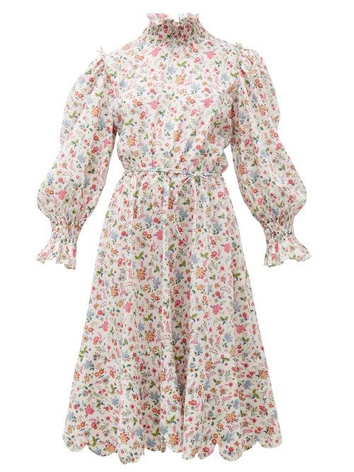 Matchesfashion.com Horror Vacui - Collia Floral Print Cotton Midi Dress - Womens - White Multi