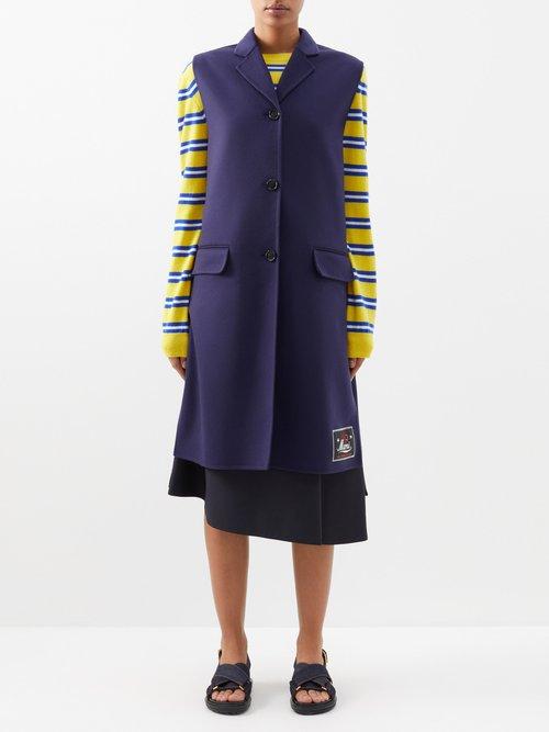Marni - Side-slit Wool-blend Sleeveless Coat - Womens - Navy