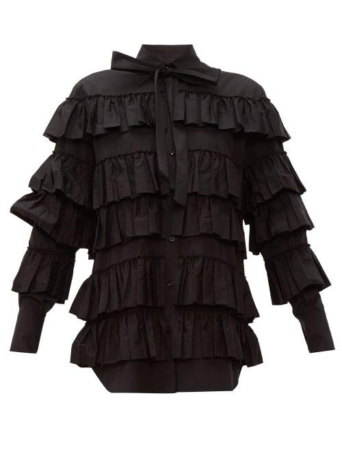 Matchesfashion.com Valentino - Tiered Ruffled Cotton Blouse - Womens - Black