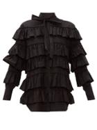 Matchesfashion.com Valentino - Tiered Ruffled Cotton Blouse - Womens - Black