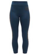 Matchesfashion.com Fendi - Ff-logo Stripe Athletic Leggings - Womens - Navy