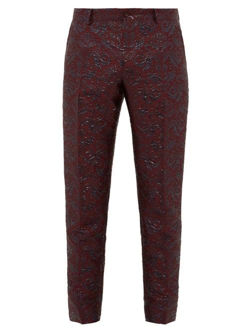 Matchesfashion.com Dolce & Gabbana - Swirling Brocade Twill Tuxedo Trousers - Mens - Burgundy