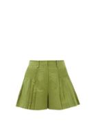 Matchesfashion.com Valentino - Pintucked Cotton-blend Faille Shorts - Womens - Dark Green