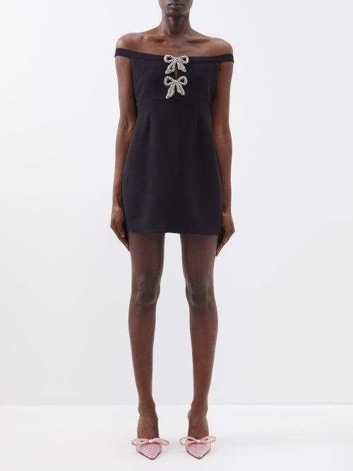 Self-portrait - Crystal-embellished Bow-tie Crepe Mini Dress - Womens - Black