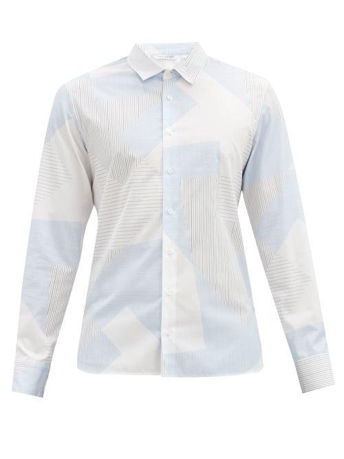 Matchesfashion.com Neil Barrett - Geometric Stripe-print Cotton-poplin Shirt - Mens - Blue White