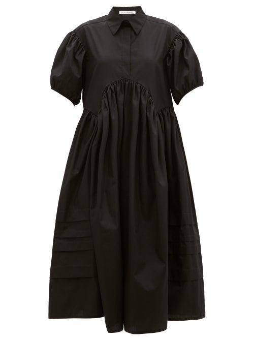 Matchesfashion.com Cecilie Bahnsen - Margo Pintucked Cotton-poplin Midi Shirt Dress - Womens - Black