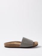 Brunello Cucinelli - Monili-beaded Leather Slides - Womens - Dark Grey
