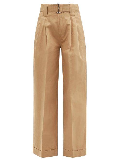 Matchesfashion.com Ganni - Belted Pleated Organic Cotton-blend Trousers - Womens - Beige