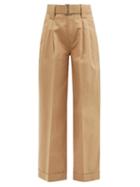 Matchesfashion.com Ganni - Belted Pleated Organic Cotton-blend Trousers - Womens - Beige