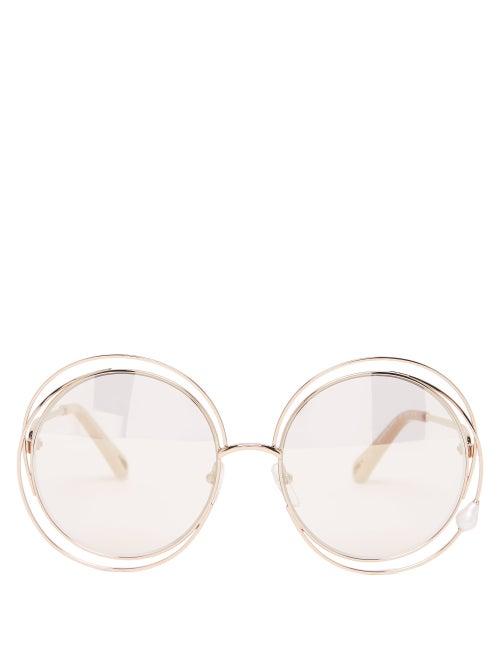 Matchesfashion.com Chlo - Carlina Faux-pearl Round Metal Sunglasses - Womens - Rose Gold