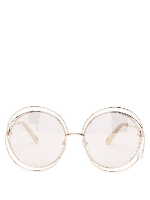 Matchesfashion.com Chlo - Carlina Faux-pearl Round Metal Sunglasses - Womens - Rose Gold