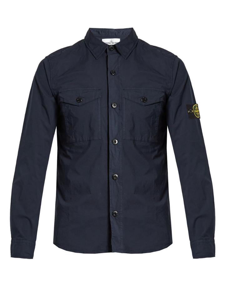 Stone Island Logo-patch Stretch-cotton Shirt