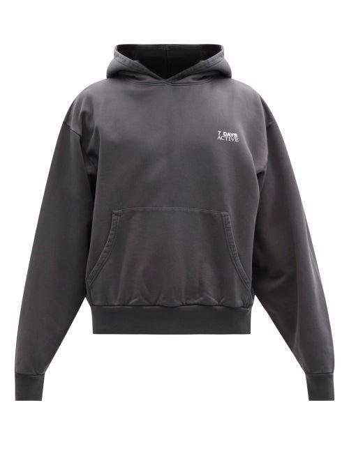Mens Activewear 7 Days Active - Vintage Logo-print Cotton-jersey Hooded Sweatshirt - Mens - Black