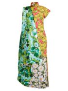 Matchesfashion.com Richard Quinn - Contrast Panel Dip Hem Floral Print Satin Dress - Womens - Blue Multi