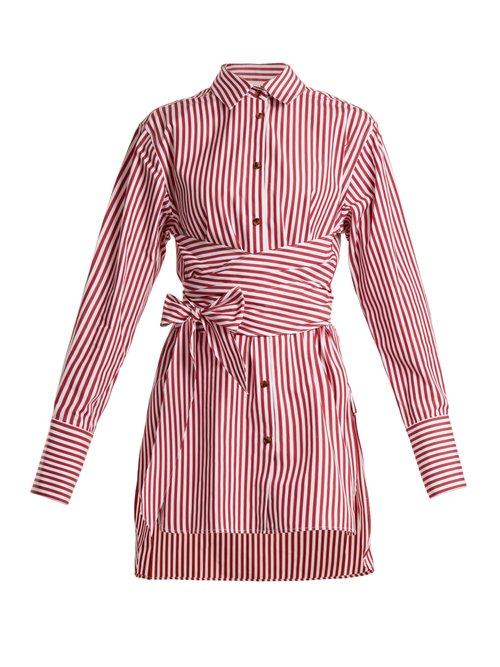 Matchesfashion.com Khaite - Bianca Striped Tie Waist Cotton Shirt - Womens - Red Stripe