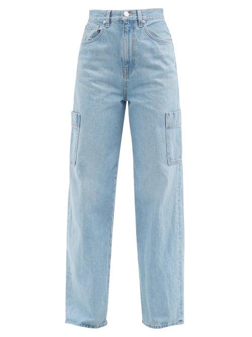 Frame - High Rise Baggy Patch-pocket Wide-leg Jeans - Womens - Light Denim