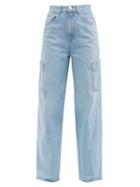 Frame - High Rise Baggy Patch-pocket Wide-leg Jeans - Womens - Light Denim