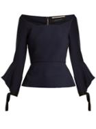 Matchesfashion.com Roland Mouret - Holden Off The Shoulder Crepe Peplum Top - Womens - Navy