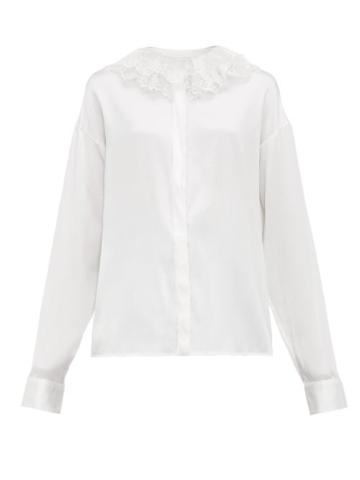 Matchesfashion.com Cheval Pampa - Pico Lace Collar Silk Blend Satin Blouse - Womens - White