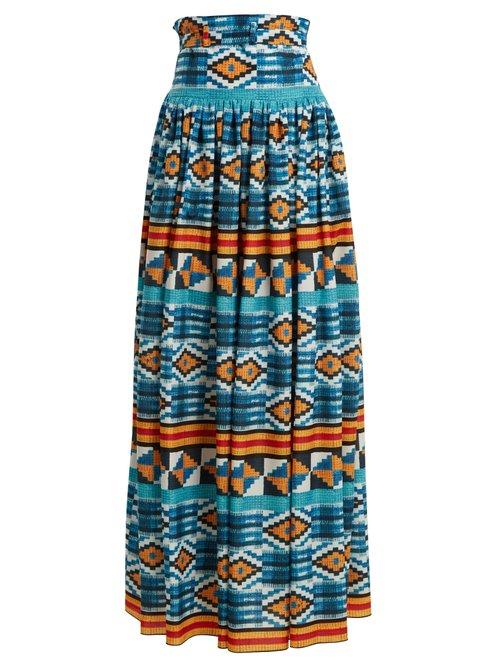 Matchesfashion.com Stella Jean - Ikat Print High Rise Maxi Skirt - Womens - Blue Multi