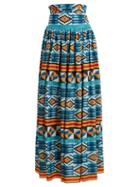 Matchesfashion.com Stella Jean - Ikat Print High Rise Maxi Skirt - Womens - Blue Multi