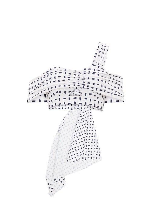 Matchesfashion.com Self-portrait - Mini Sail-print Draped Bikini Top - Womens - White Navy