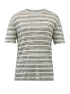 Officine Gnrale - Striped Crew-neck Cotton T-shirt - Mens - Grey
