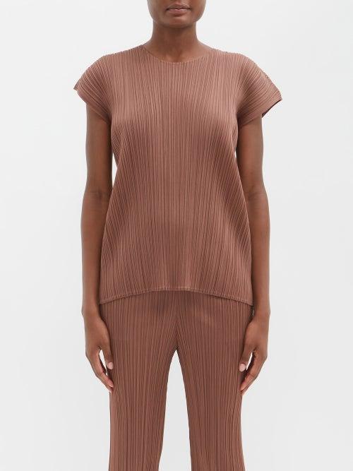 Pleats Please Issey Miyake - Technical-pleated Top - Womens - Dark Brown