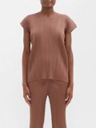 Pleats Please Issey Miyake - Technical-pleated Top - Womens - Dark Brown