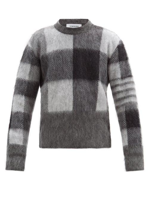 Matchesfashion.com Thom Browne - Four-bar Check-jacquard Mohair-blend Sweater - Mens - Grey