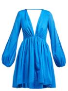 Matchesfashion.com Kalita - Aphrodite V Neck Cotton Poplin Dress - Womens - Blue