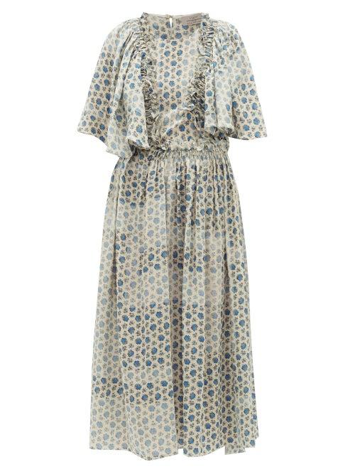 Matchesfashion.com Preen By Thornton Bregazzi - Malu Ruffled Floral-print Crepe Dress - Womens - Blue Multi
