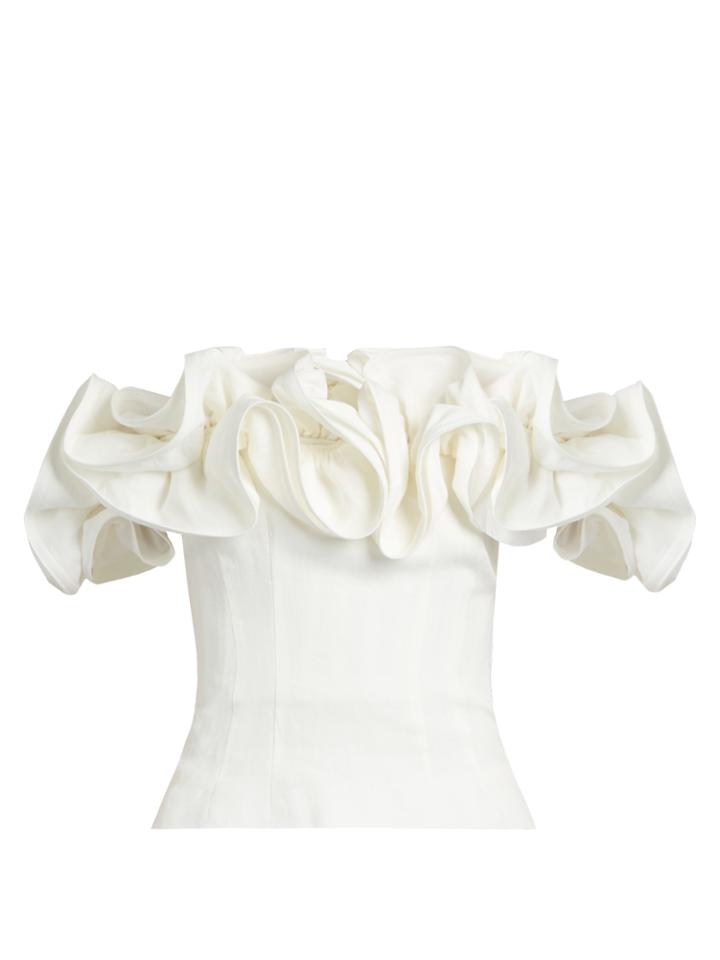 Brock Collection Theresa Off-the-shoulder Ruffled Linen Top