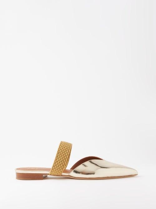Malone Souliers - Maisie Metallic-leather Backless Loafers - Womens - Gold
