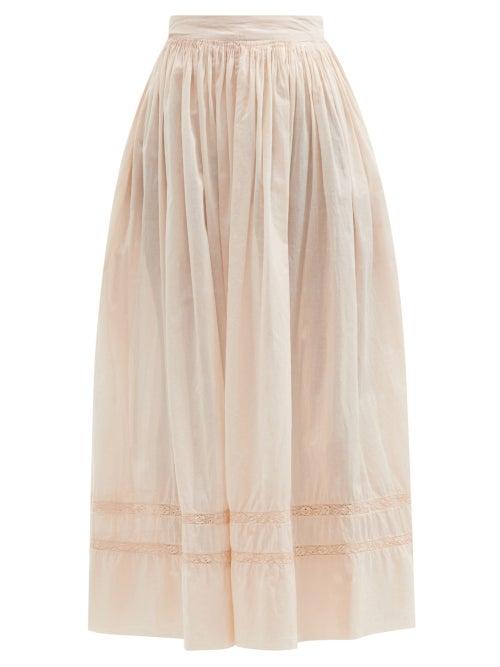 Matchesfashion.com Mimi Prober - Salter Lace-trimmed Organic-cotton Maxi Skirt - Womens - Light Pink