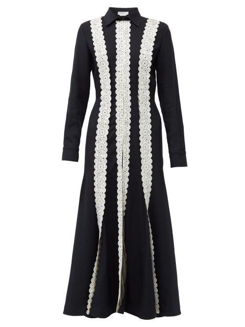 Matchesfashion.com Gabriela Hearst - Kari Leather-appliqu Cady Dress - Womens - Black White