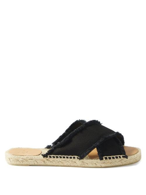 Castaer - Palmera Canvas & Jute Espadrille Slides - Womens - Black