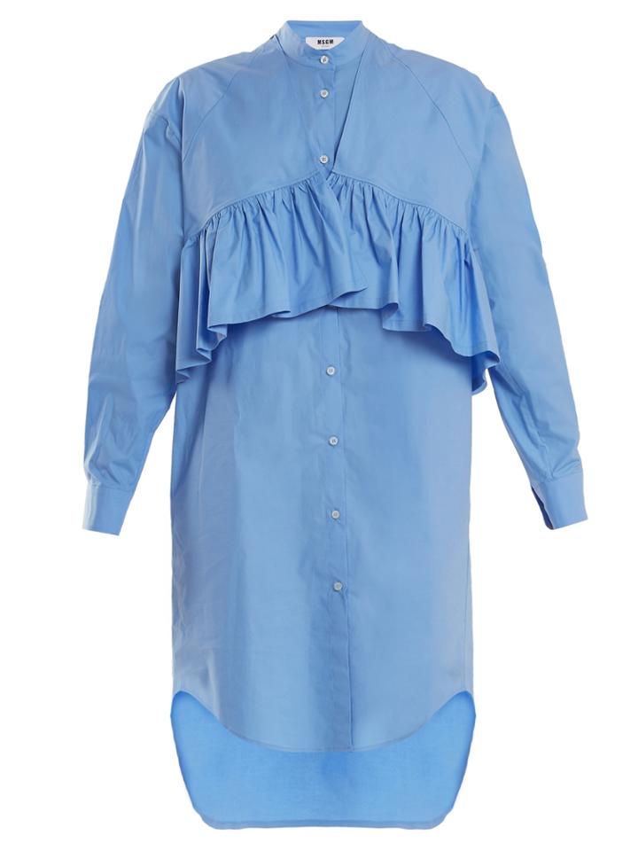 Msgm Oversized-ruffle Cotton-blend Poplin Shirtdress