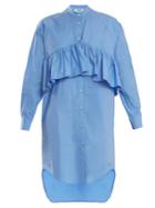 Msgm Oversized-ruffle Cotton-blend Poplin Shirtdress