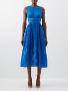 Self-portrait - Side-cutout Broderie-anglaise Cotton Midi Dress - Womens - Bright Blue